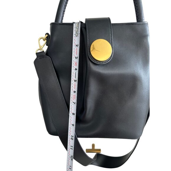 ELLEME Black Leather Bucket Tote Bag w/ Detachable Strap - Picture 5 of 12